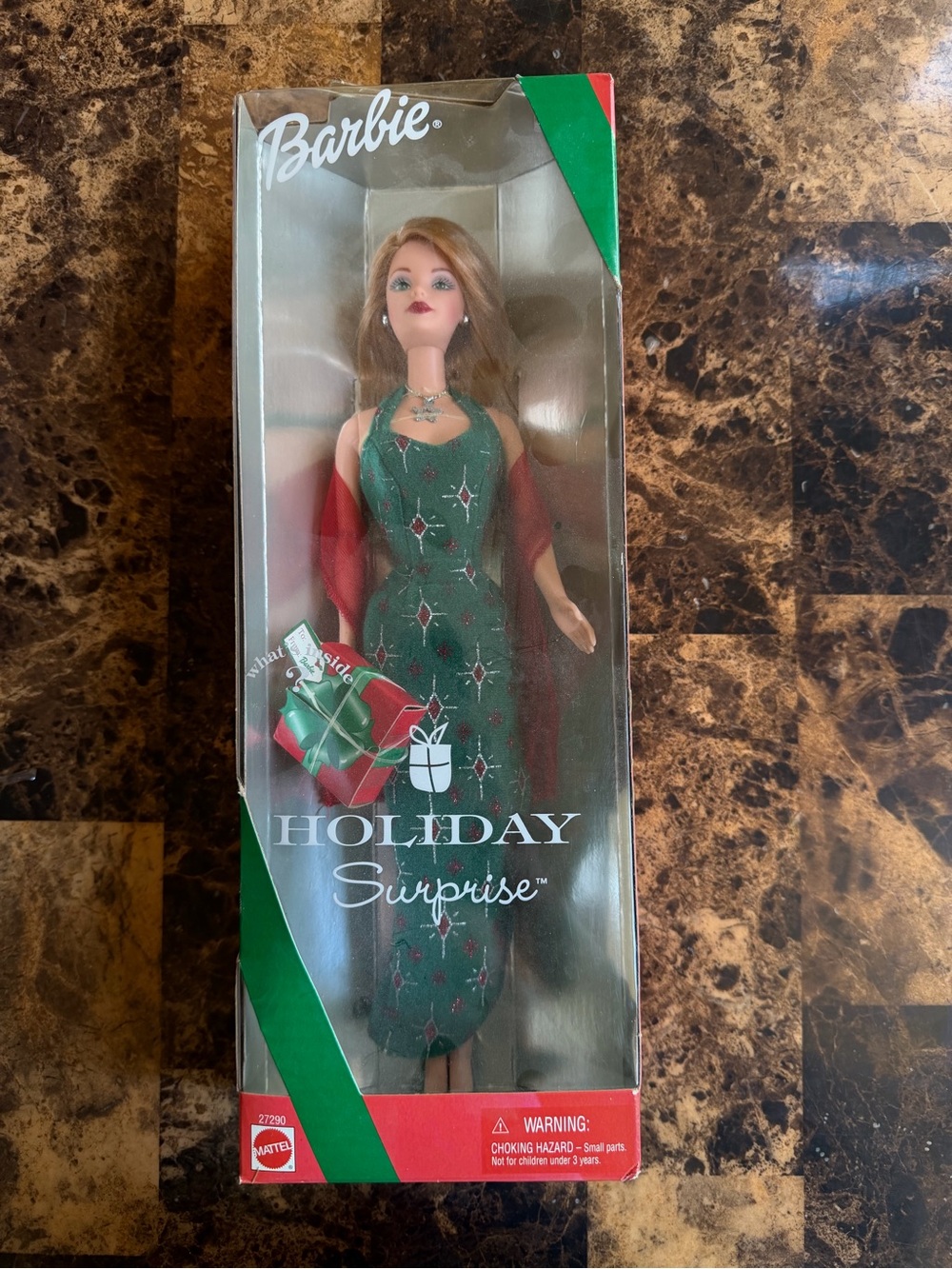 Barbie Holiday Surprise Green Evening Gown with Red Shawl